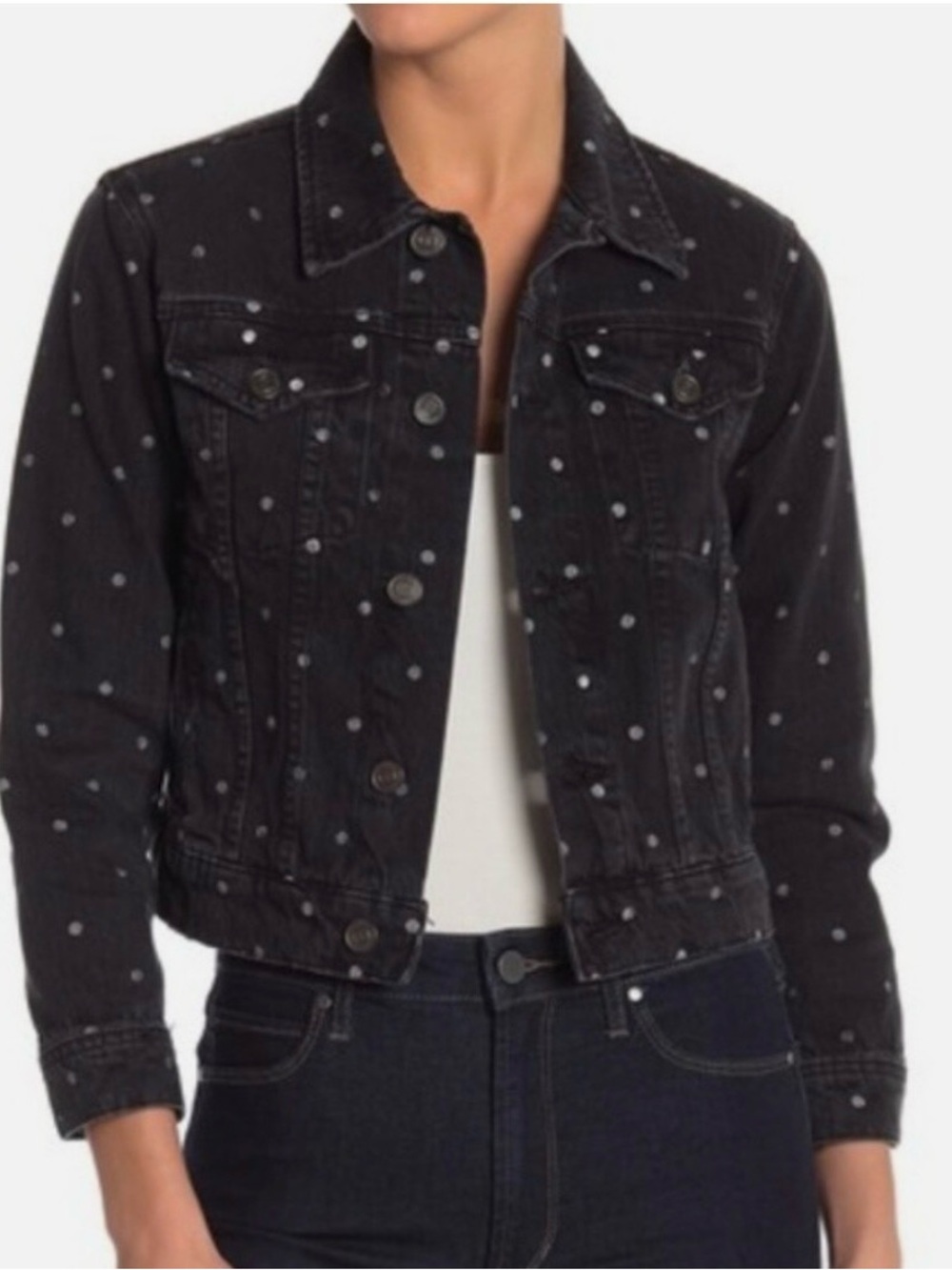 Current/Elliott Baby Trucker Black Polka Dot Denim Jacket 🧥